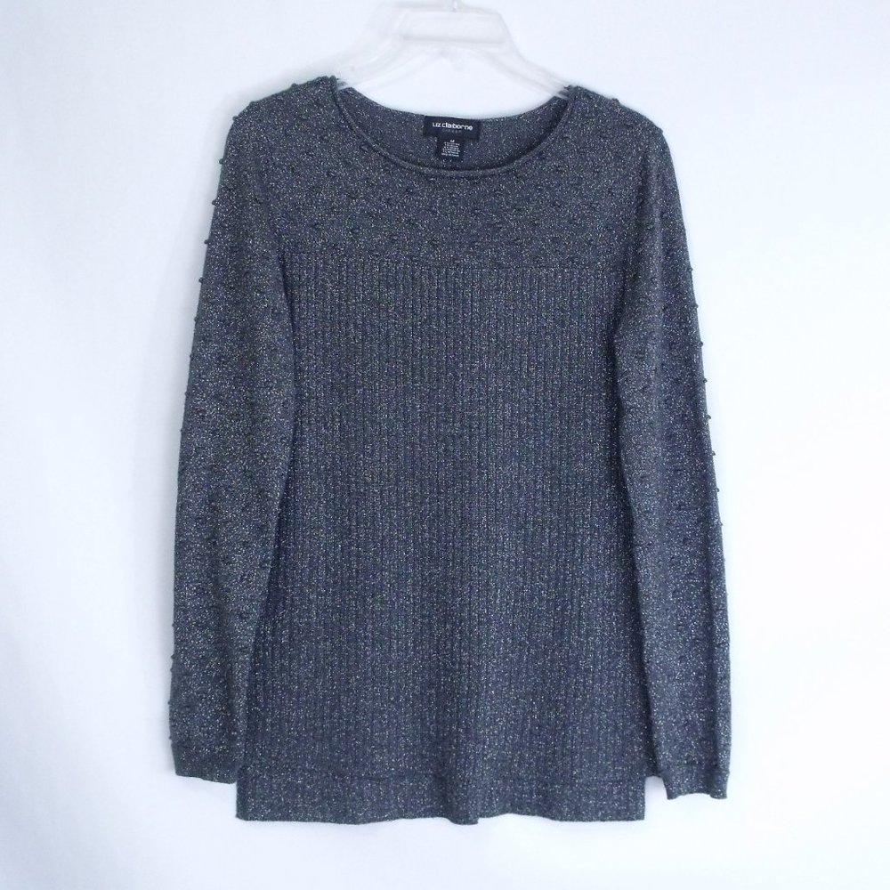Liz Claiborne Gray Ribbed Textured Sweater M
